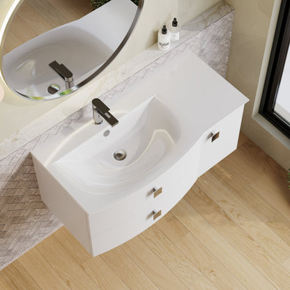 Hudson Reed Sarenna 1000mm Wall Hung Left Hand 2 Drawer 1 Door Vanity Unit With Polymarble Basin