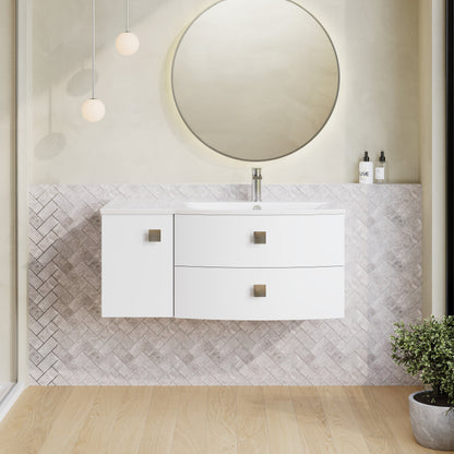 Hudson Reed Sarenna 1000mm Moon White Wall Hung Right Hand 2 Drawer 1 Door Vanity Unit with Basin