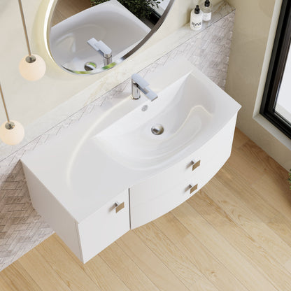 Hudson Reed Sarenna 1000mm Moon White Wall Hung Right Hand 2 Drawer 1 Door Vanity Unit with Basin