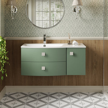 Hudson Reed Sarenna 1000mm Left Hand 2 Drawer 1 Door Hunter Green Wall Hung Vanity Unit With Basin