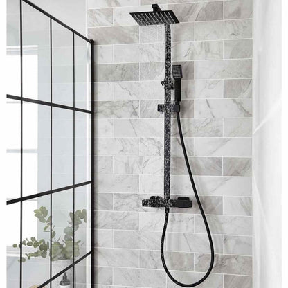 NERO SQUARE THERMOSTATIC EXPOSED BAR SHOWER WITH OVERHEAD DRENCHER AND SLIDING HANDSET