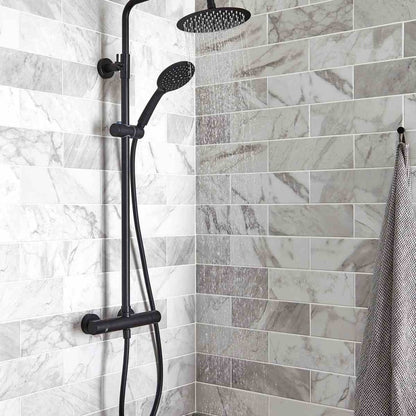 NERO ROUND THERMOSTATIC EXPOSED BAR SHOWER WITH OVERHEAD DRENCHER AND SLIDING HANDSET
