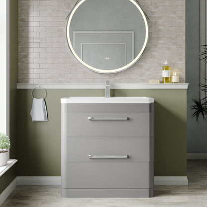 Hudson Reed Solar 800mm Cool Grey 2 Drawer Floor Standing Vanity Unit With Ceramic Basin