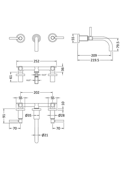 Tec Lever Wall Mounted Basin Mixer