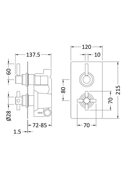 Tec Pura Twin Thermostatic Shower Valve With Diverter Matt Black