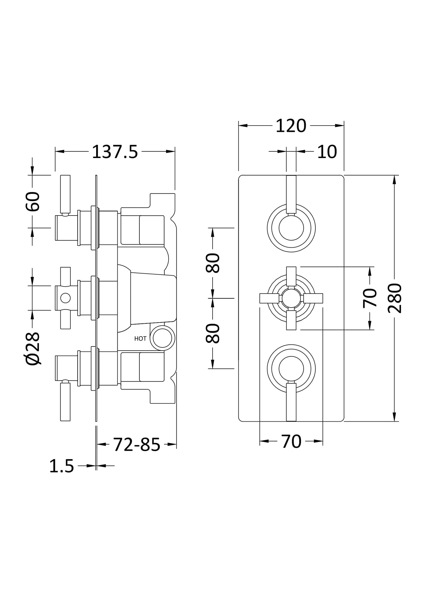Tec Pura Triple Thermostatic Shower Valve With Diverter Matt Black