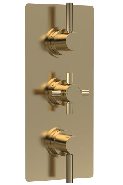 Tec Pura Triple Thermostatic Shower Valve With Diverter Brushed Brass