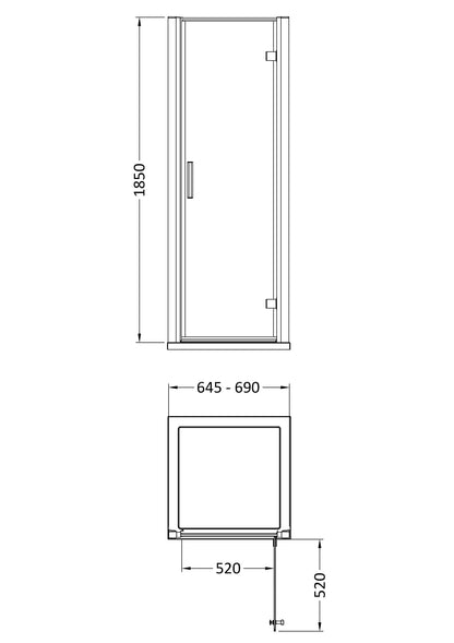Hudson Reed Pacific 690mm Hinged Shower Door
