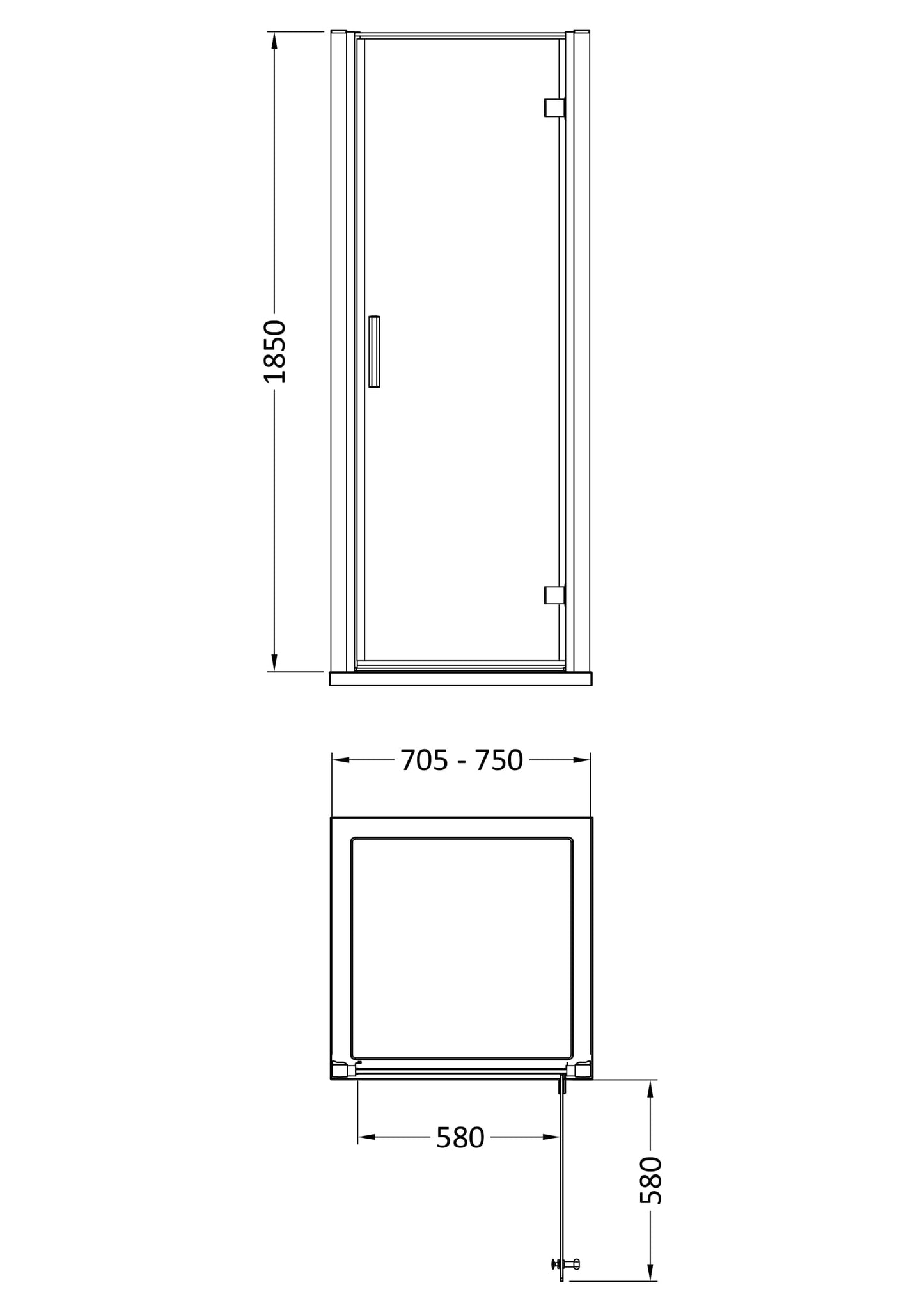 Pacific 760mm Hinged Door Enclosure 6mm Glass