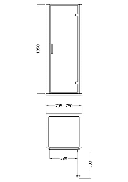 Hudson Reed Pacific 750mm Hinged Shower Door