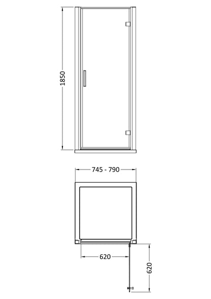 Pacific 800mm Hinged Door 6mm Glass