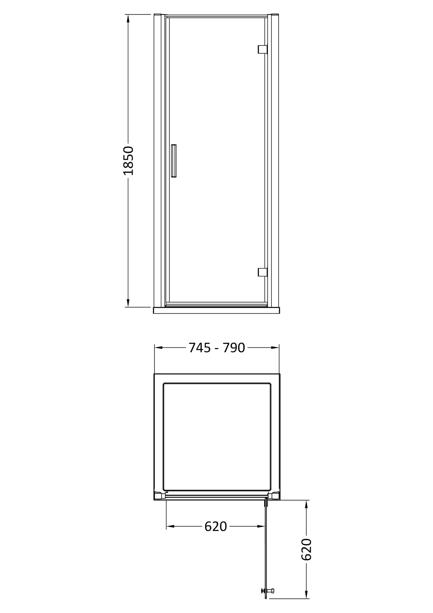 Hudson Reed Pacific 800mm 6mm Glass Hinged Shower Door