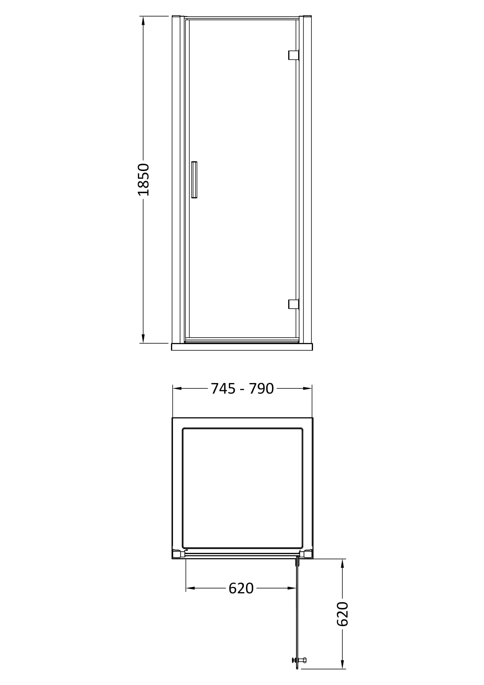 Hudson Reed Pacific 800mm 6mm Glass Hinged Shower Door