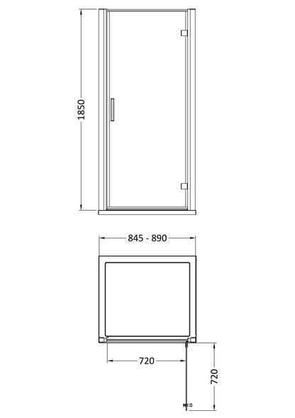 Hudson Reed Pacific 900mm Hinged Shower Door