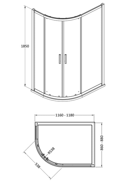 Pacific 1200 x 900mm Offset Quadrant Enclosure 6mm Glass