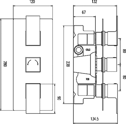 Art Triple Thermostatic Shower Valve