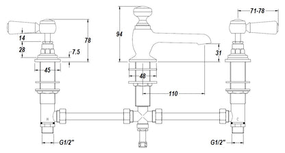 White Topaz With Lever Handle 3 Tap Hole Basin Mixer