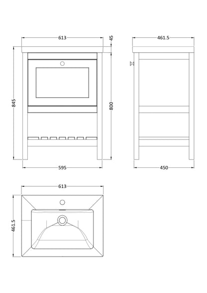 Hudson Reed Bexley 600mm Traditional Cool Grey 1 Drawer Floor Standing Vanity Unit With Basin