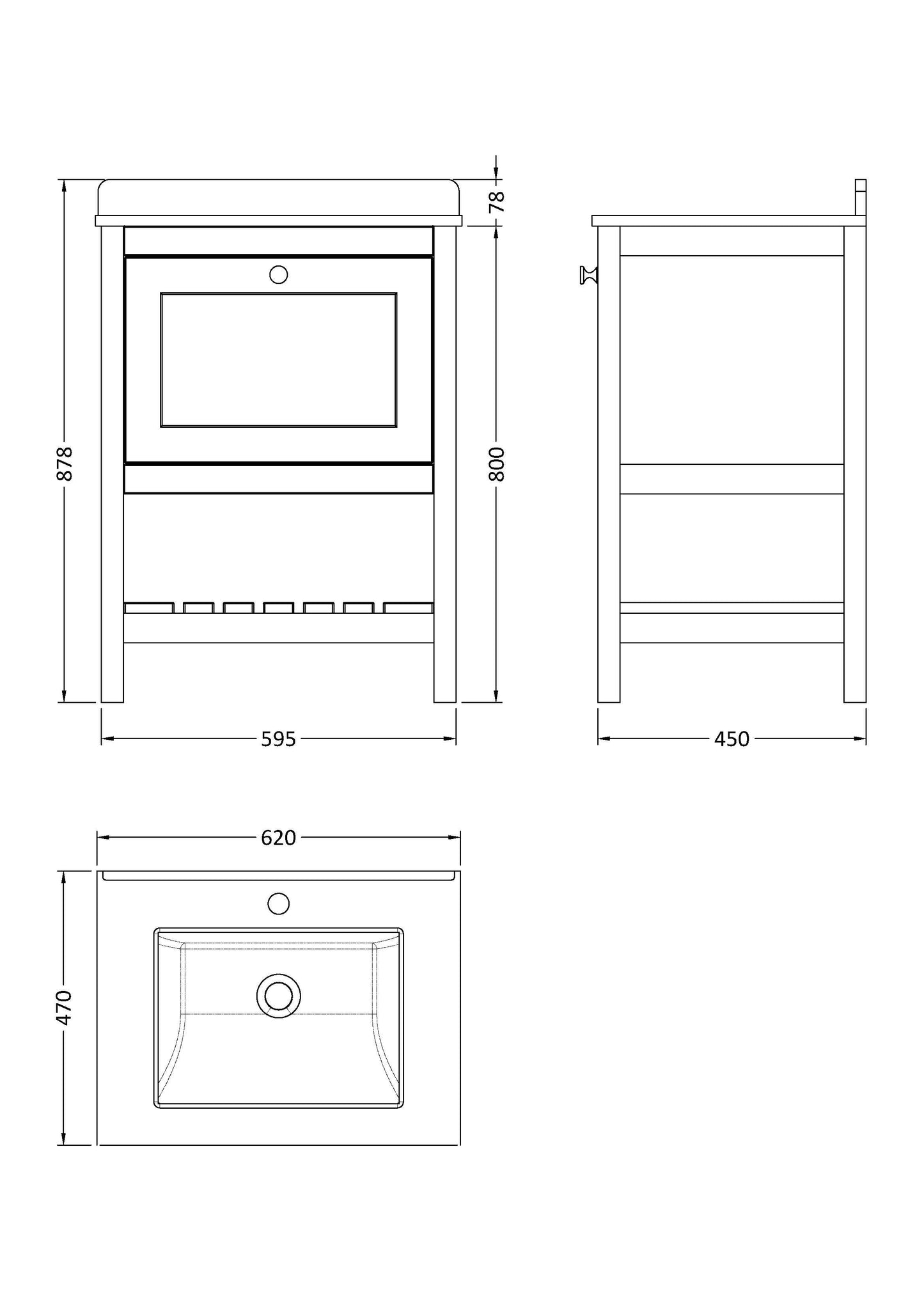 Hudson Reed Bexley 600mm Floor Standing 1 Drawer Vanity Unit with 1 Tap Hole Marble Top Basin