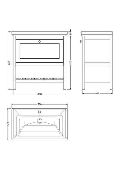 Hudson Reed Bexley 800mm Floor Standing Vanity Unit With Basin, 1 Tap Hole & Soft Close Drawers