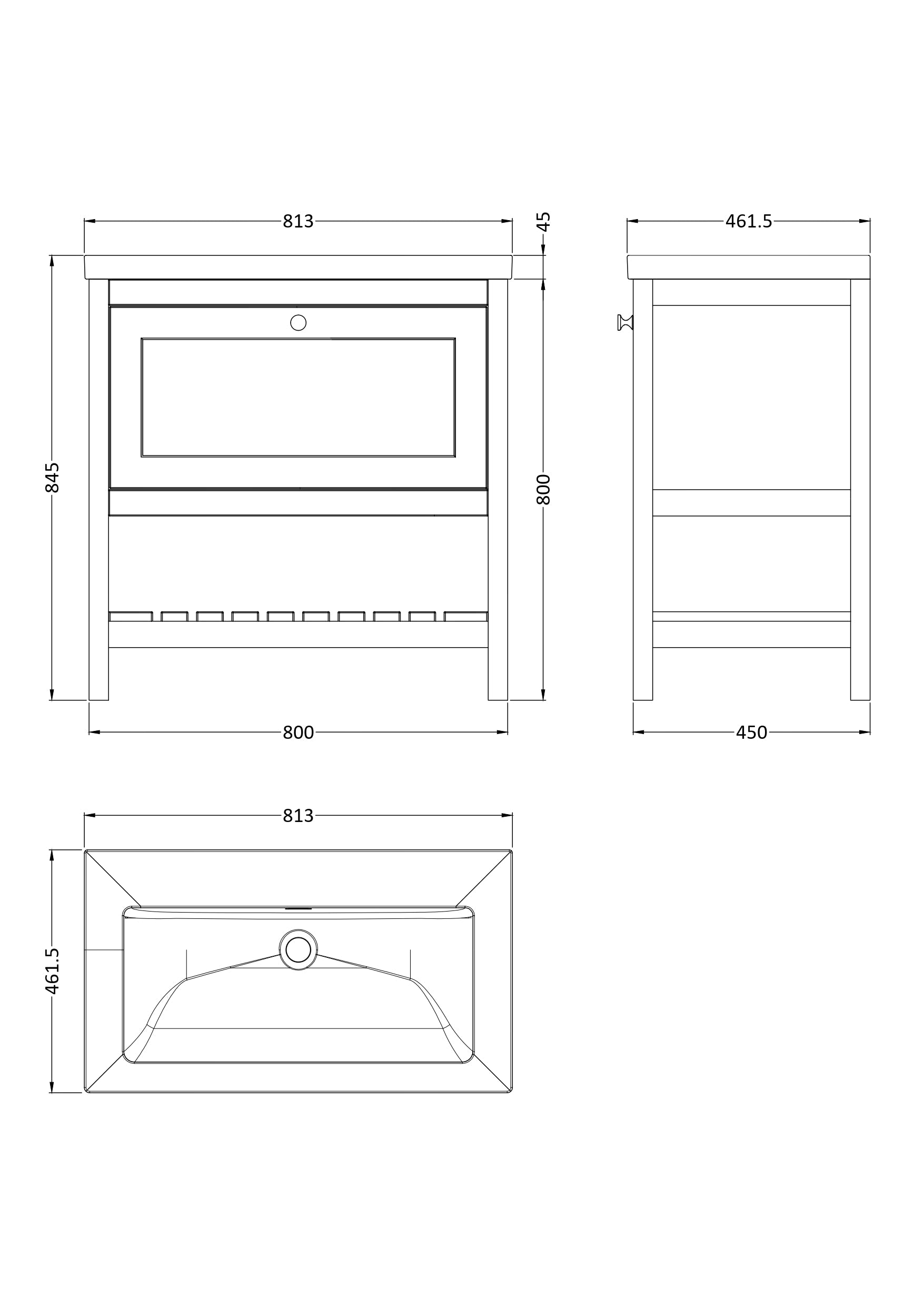 Bexley Floor Standing 1 Drawer Vanity & 0 Tap Hole Contemporary Fireclay Basin, 800mm - Cool Grey