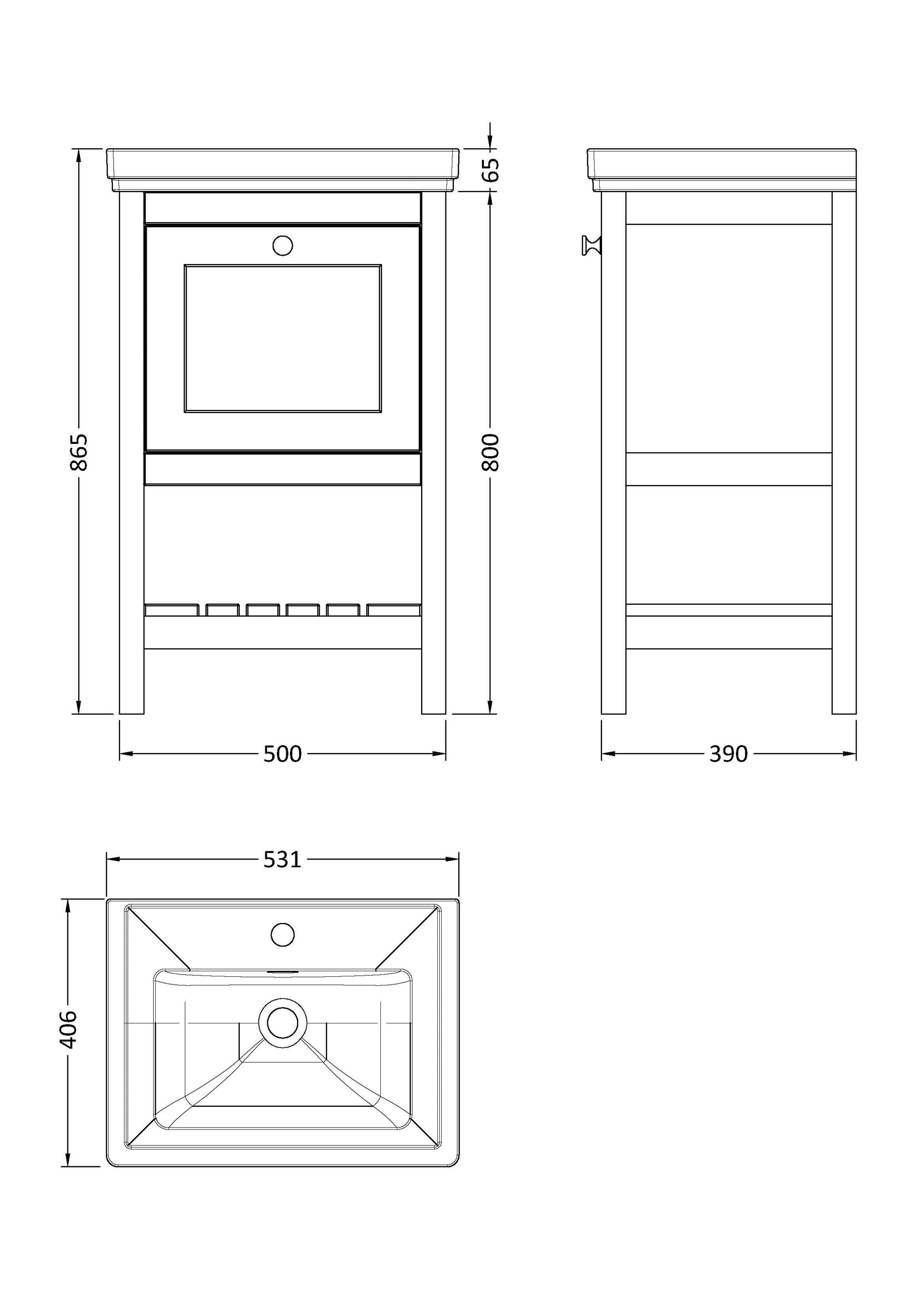 Hudson Reed Bexley 500mm Floor Standing 1 Drawer Vanity Unit with 1 Tap Hole Basin