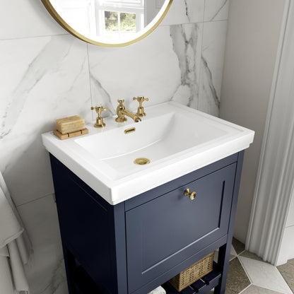 Hudson Reed Bexley 800mm Indigo Blue Traditional 1 Drawer Floor Standing Vanity Unit With 3 Tap Hole Basin