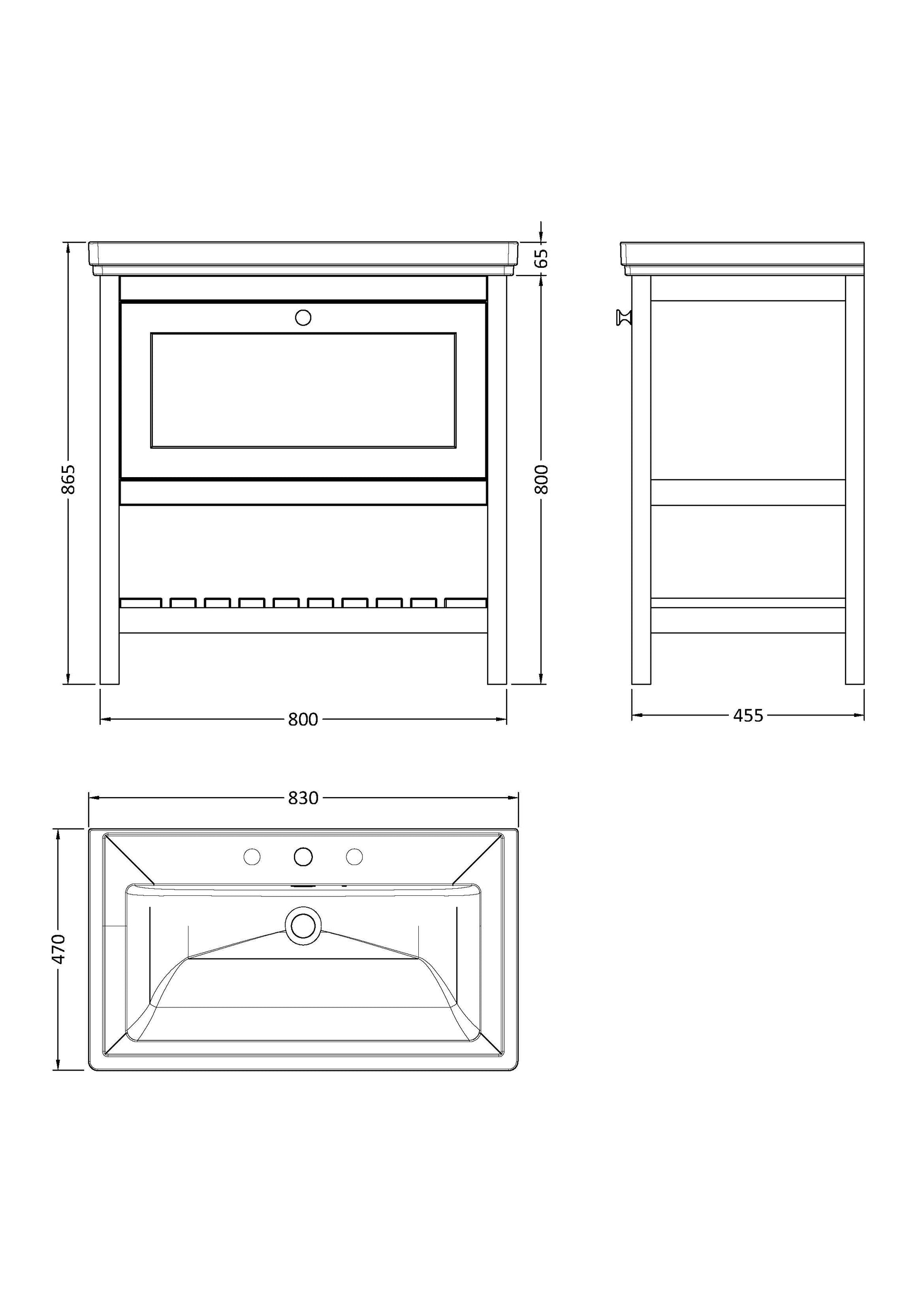 Hudson Reed Bexley 800mm Fern Green Floor Standing Vanity Unit With 3 Tap Hole Basin, Soft Close Drawers