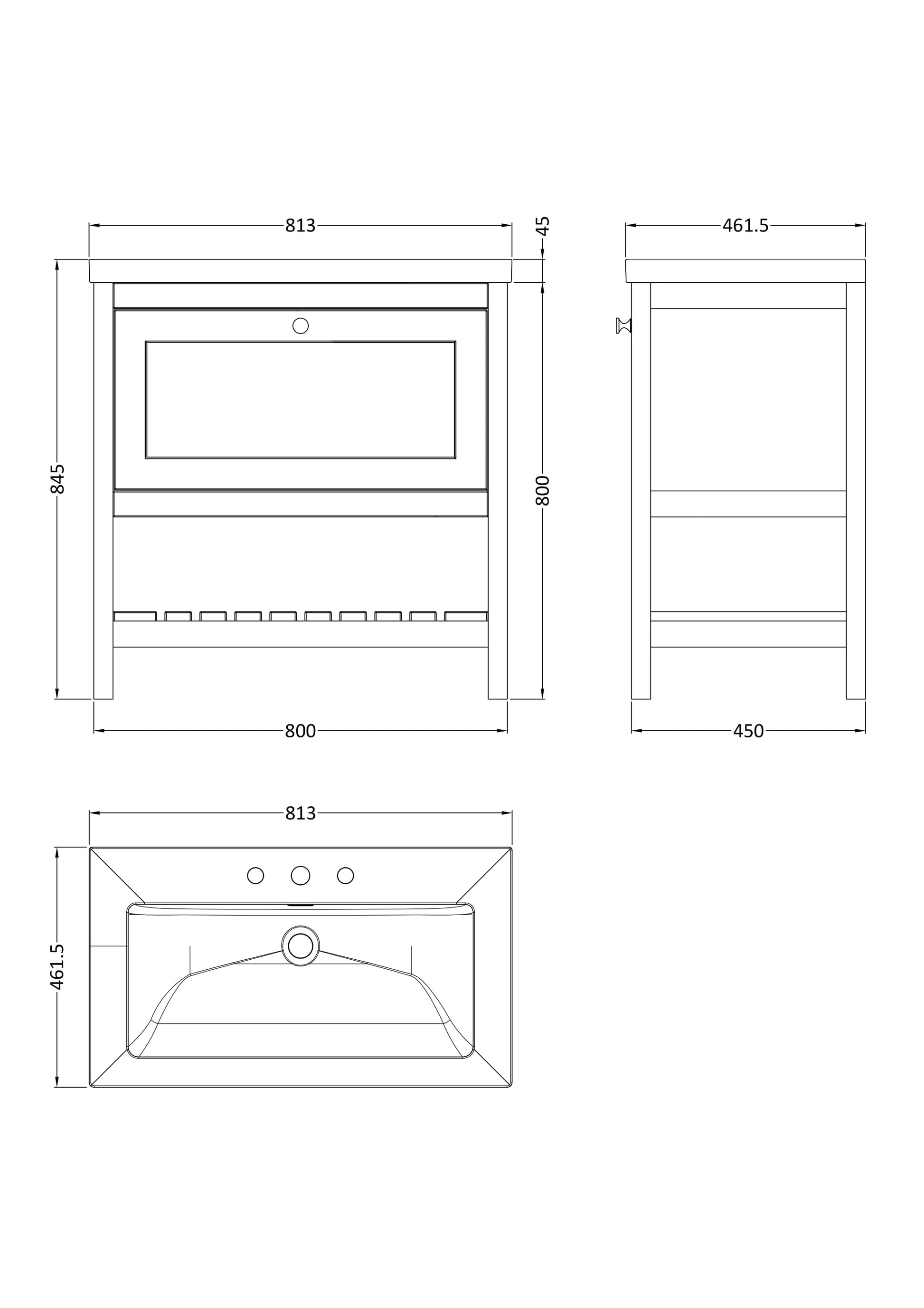 Hudson Reed Bexley 800mm Floor Standing 1 Drawer Vanity Unit with 3 Tap Hole Basin