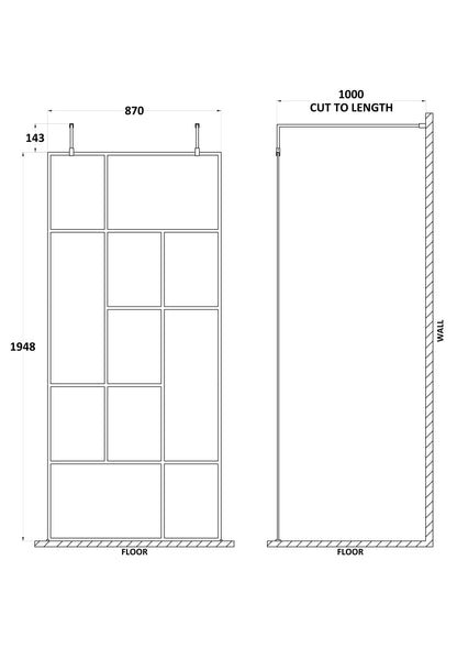 Abstract 900mm Frame Wetroom Screen with Support Bars