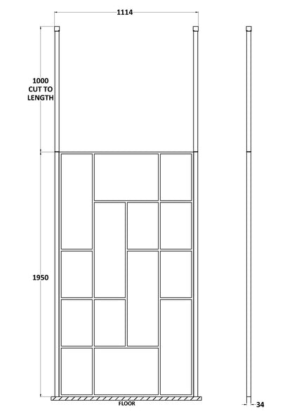 Abstract 1100mm Frame Wetroom Screen with Ceiling Posts
