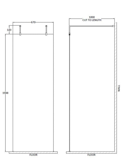 Hudson Reed 700mm Matt Black Wetroom Screen With Matt Black Support Arms and Feet