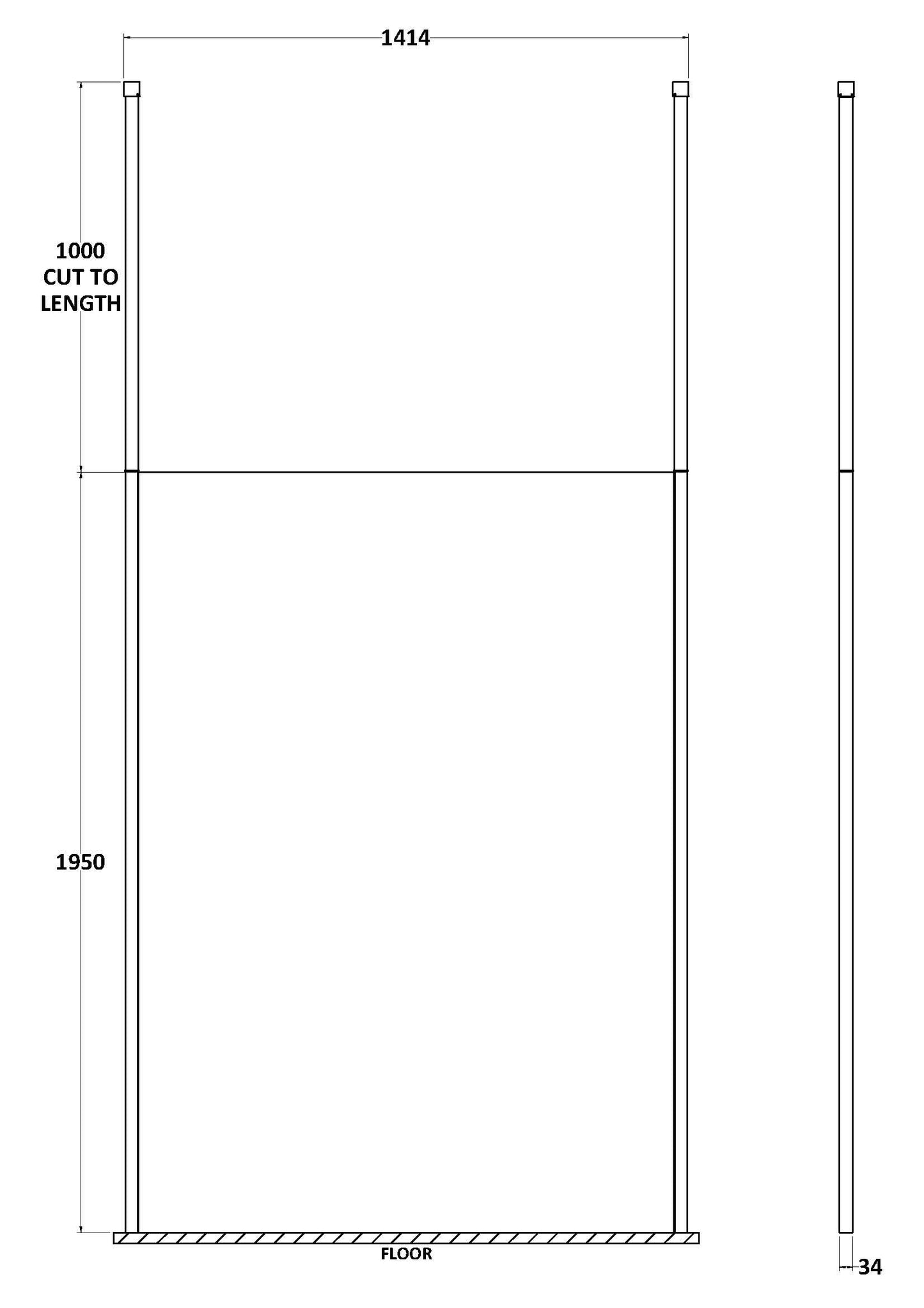 1400mm Wetroom Screen with Ceiling Posts