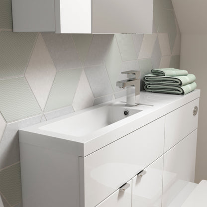 Hudson Reed Fusion 1105mm Gloss White Compact Floor Standing 2 Door Vanity Basin & Toilet Combination Unit