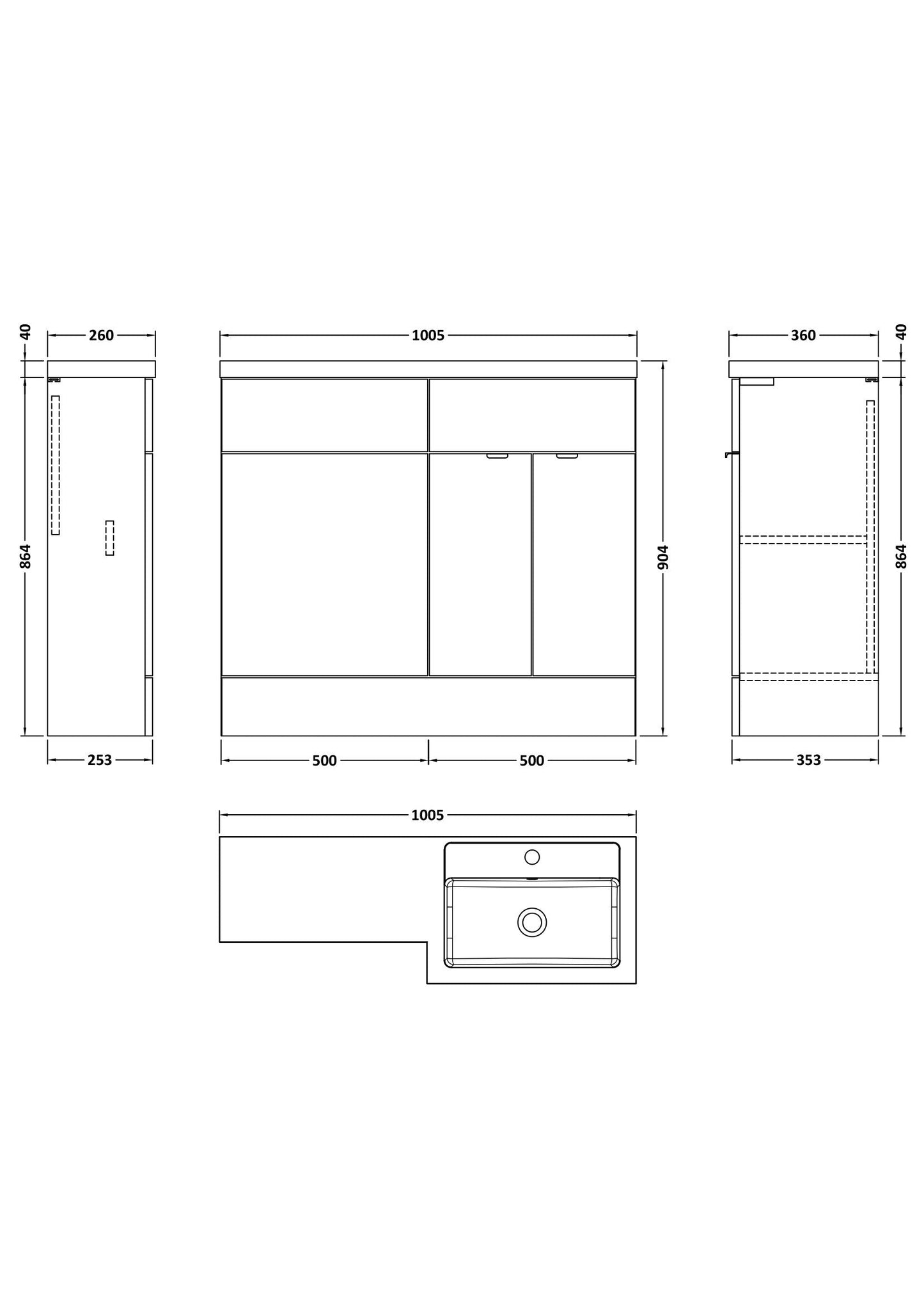 Hudson Reed Fusion 1000mm Floor Standing 2 Door Vanity Basin & Toilet Right Hand Combination Ready Built