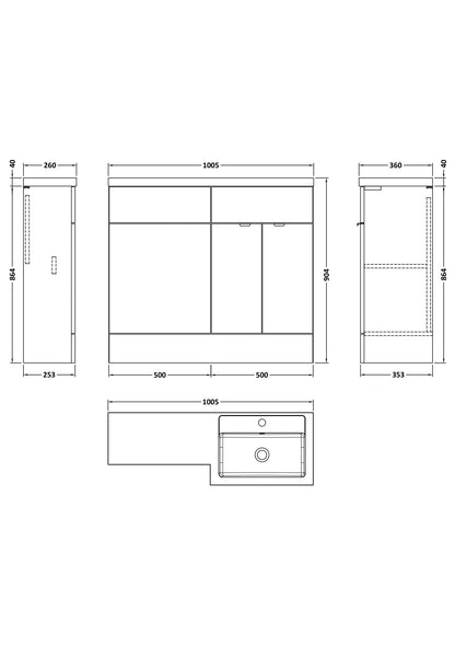 Hudson Reed Fusion 1000mm Floor Standing 2 Door Vanity Basin & Toilet Right Hand Combination Ready Built