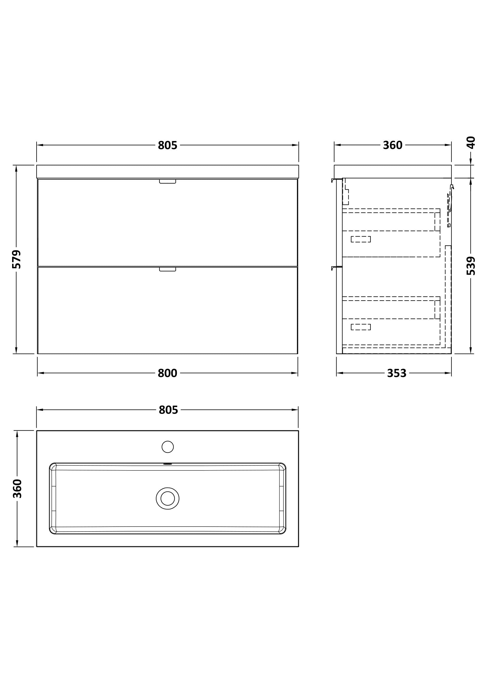 Hudson Reed Fusion 800mm Wall Hung 2 Drawer Vanity Unit & Polymarble Basin With Soft Close Drawers