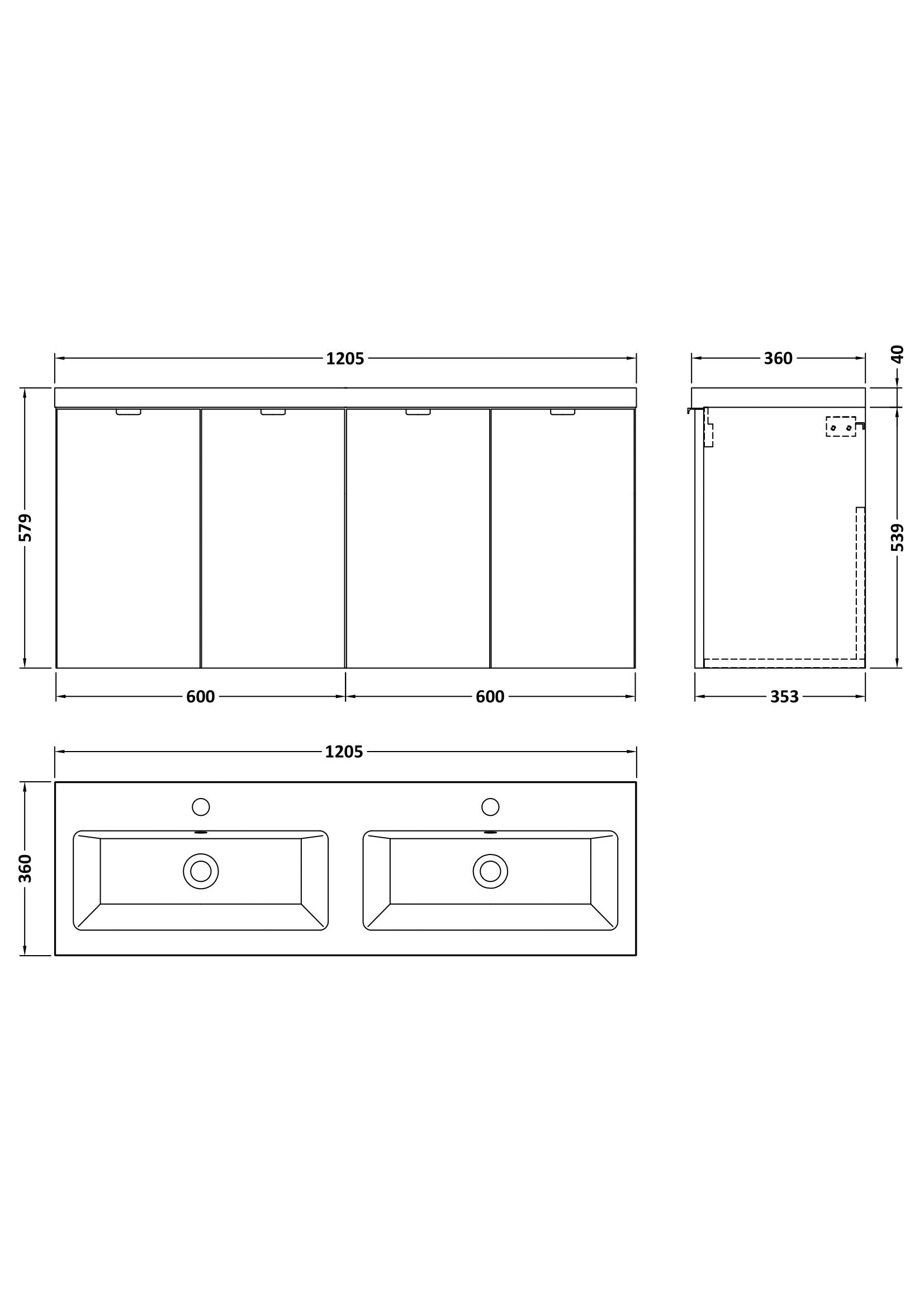 Hudson Reed Fusion 1200mm Wall Hung Vanity Unit With Twin Ceramic Basin