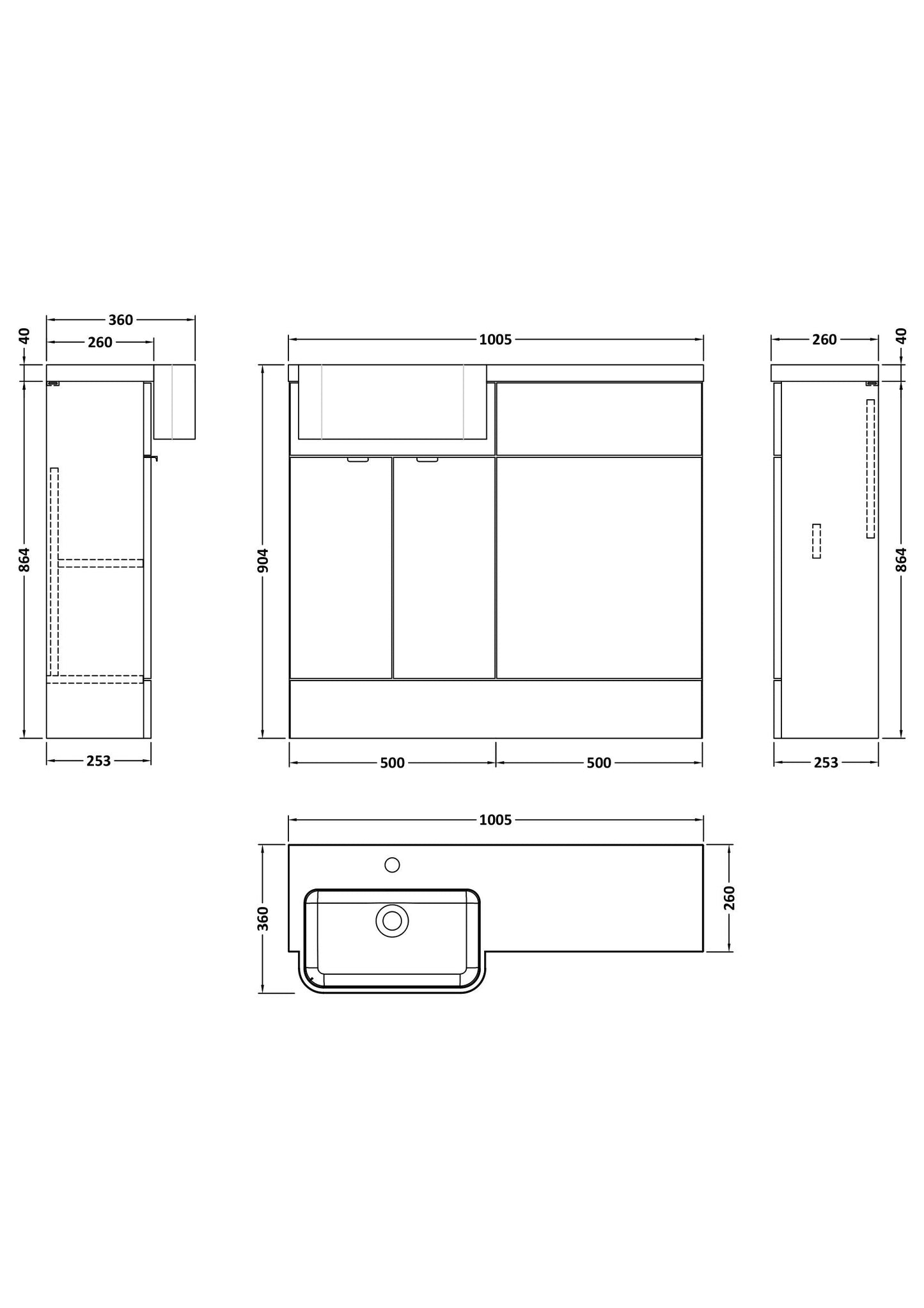 Hudson Reed Fusion 1000mm Floor Standing 2 Door Vanity & Toilet with Left Hand Semi Recessed Basin