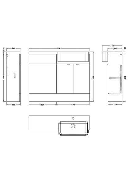 Hudson Reed Fusion 1100mm Floor Standing 2 Door Vanity Unit & Toilet Combination with Semi Recessed Basin