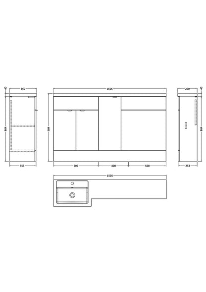 Hudson Reed Fusion 1500mm Left Hand Bleached Oak Combination Unit