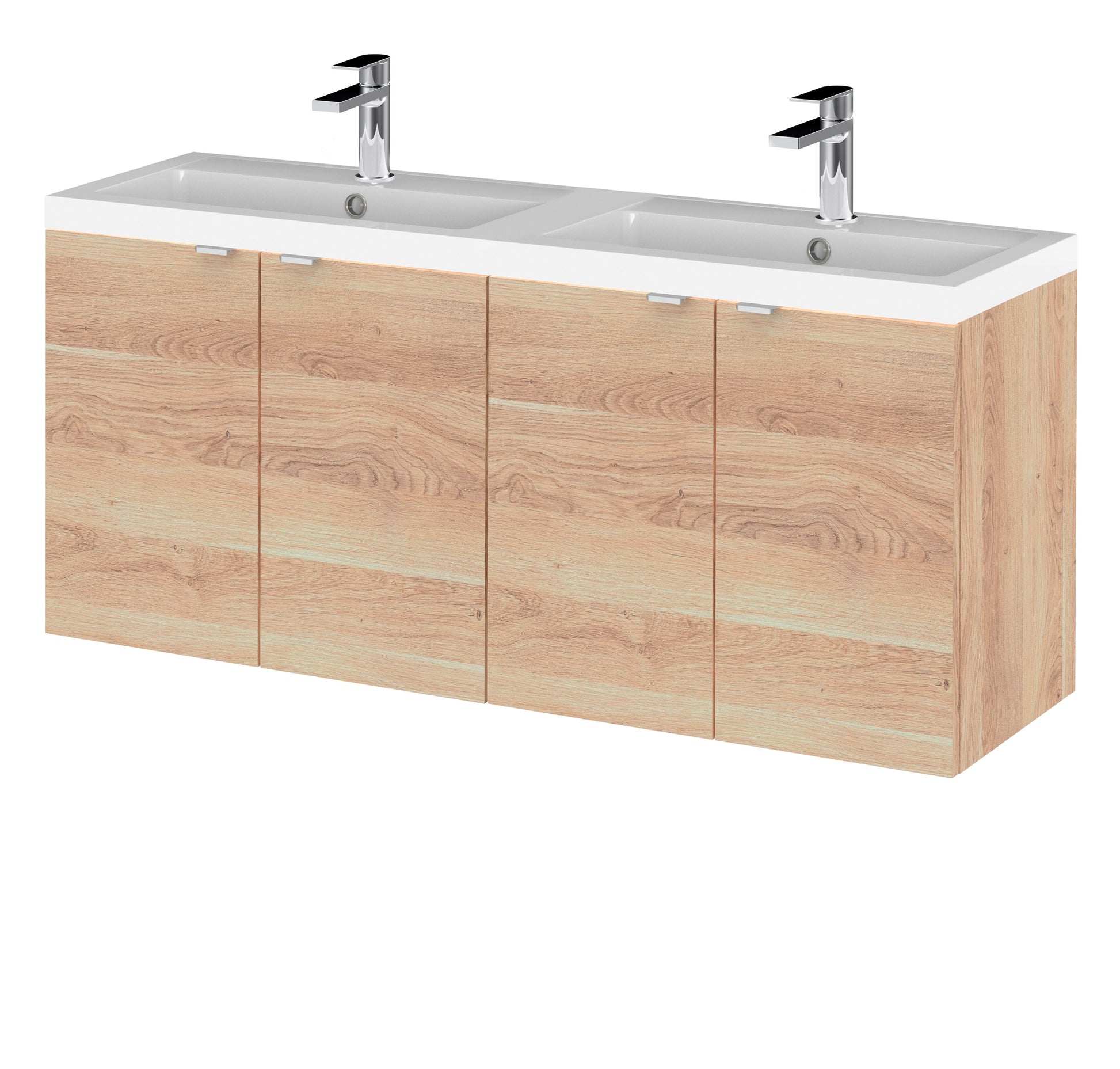 Hudson Reed Fusion 1200mm Bleached Oak 4-Door Wall Hung Vanity Unit With Double Basin