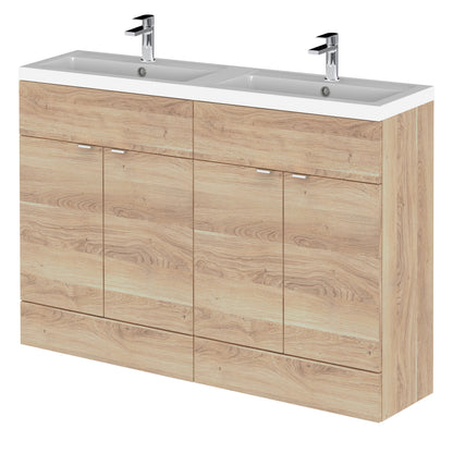 Hudson Reed Fusion 1200mm Bleached Oak Floor Standing 4-Door Vanity Unit with Double Basin
