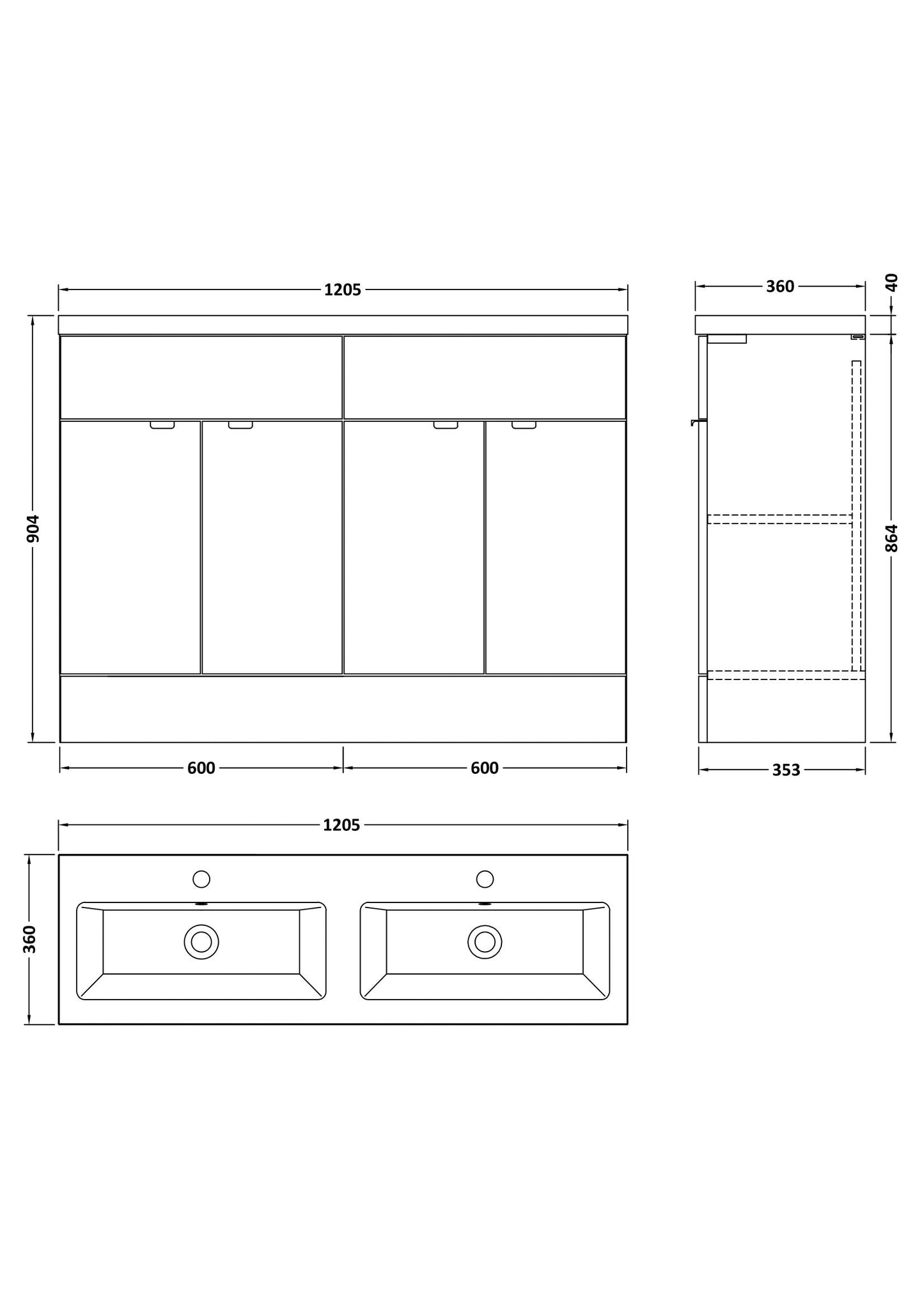Hudson Reed Fusion 1200mm Bleached Oak Floor Standing 4-Door Vanity Unit with Double Basin