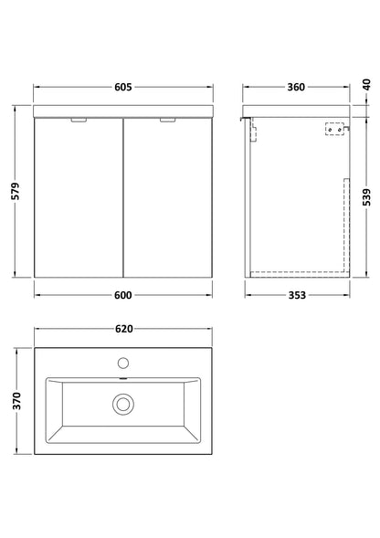 Hudson Reed Fusion 600mm Bleached Oak 2-Door Wall Hung Unit & Basin