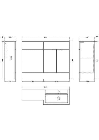 Hudson Reed Fusion 1100mm Right Hand Pebble Grey Combination Unit With Basin