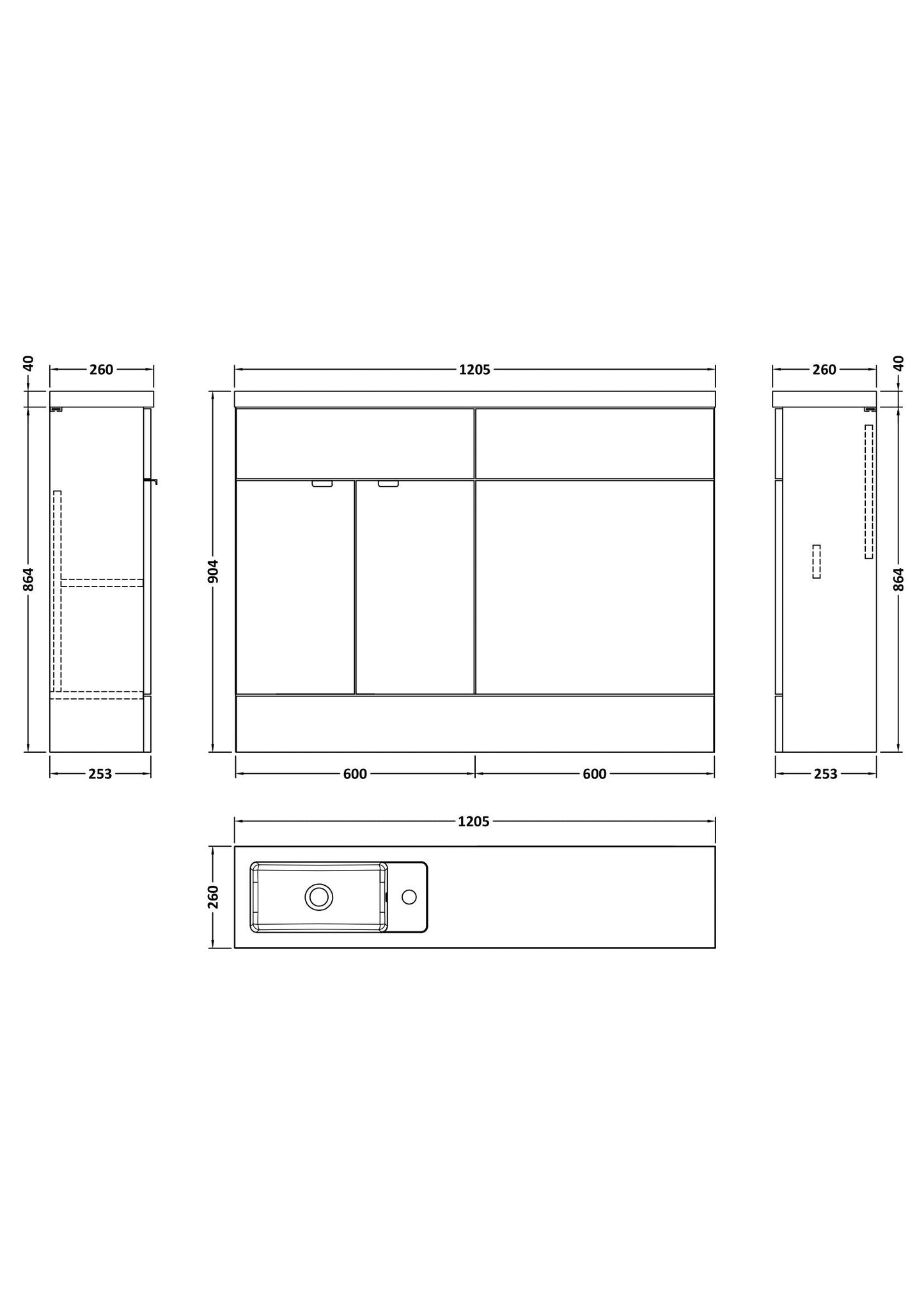 Hudson Reed Fusion 1200mm x 255mm Pebble Grey Combination Vanity Unit