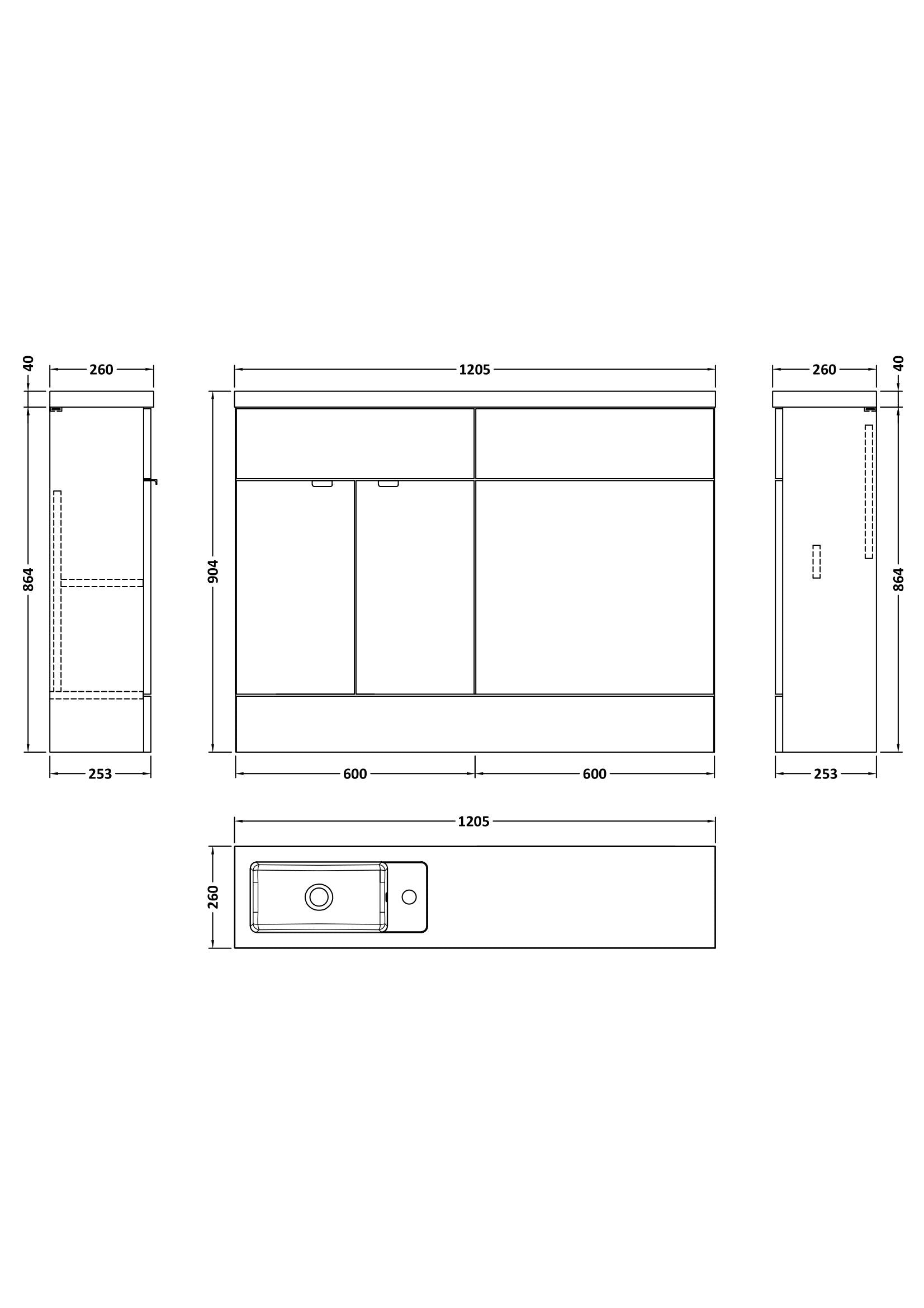 Hudson Reed Fusion 1200mm x 255mm Pebble Grey Combination Vanity Unit