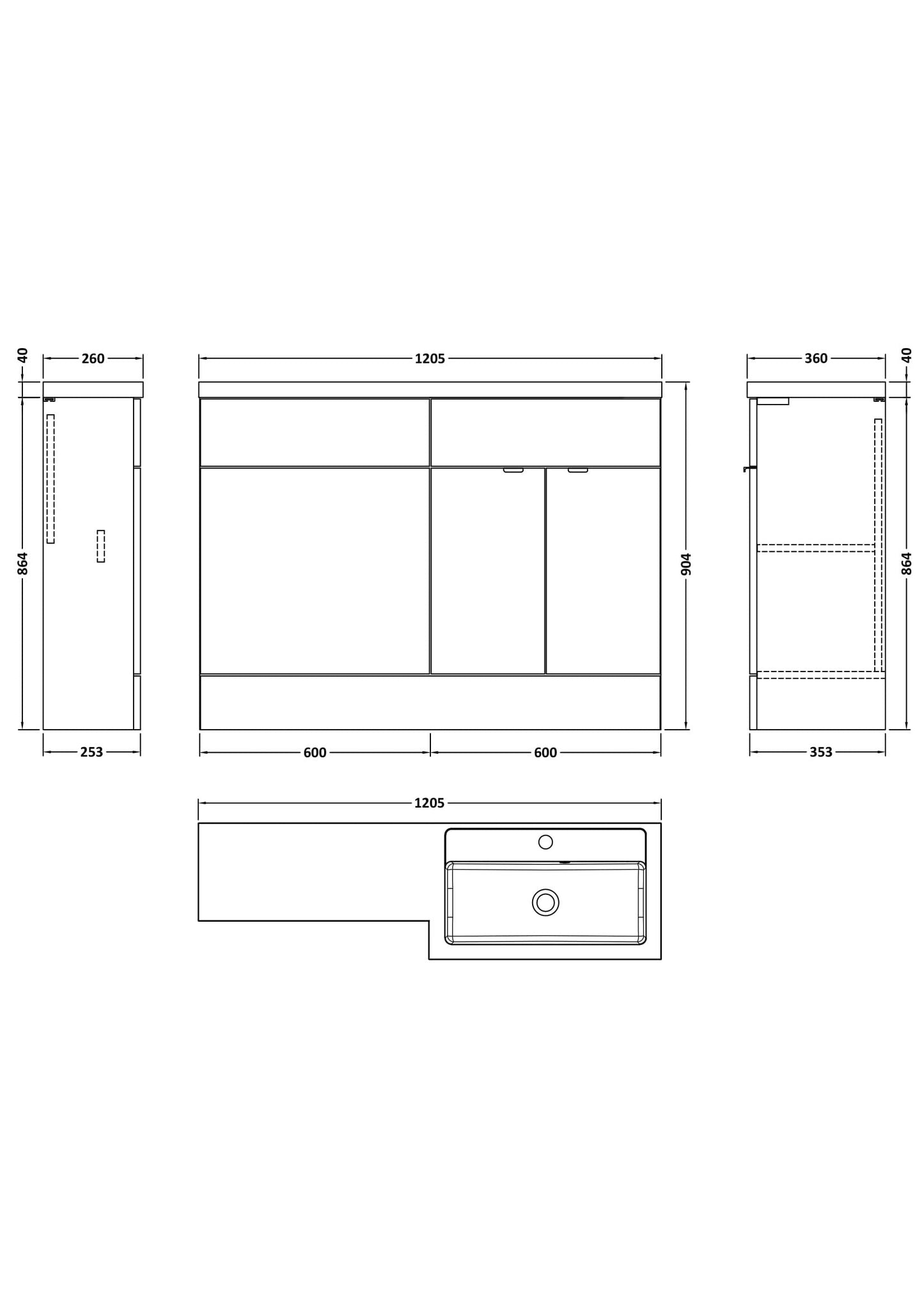 Hudson Reed Fusion 1200mm Right Hand Pebble Grey Combination Basin Unit With Handles