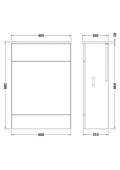 Hudson Reed Fusion 600mm 255mm Deep Pebble Grey Toilet Unit